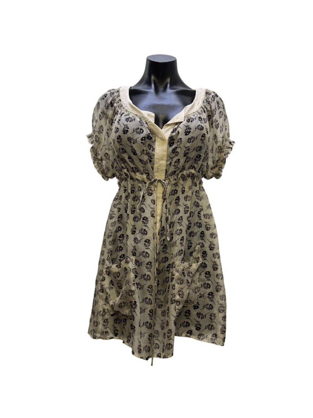 Love & Liberty Silk Floral Print Blouse Tan & Gray Size M
